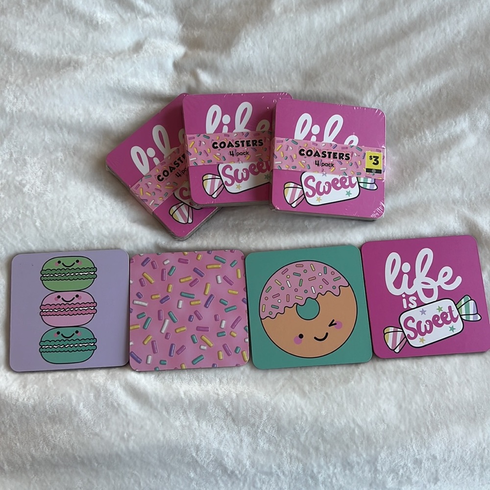 Life is Sweet Coasters Multicolored 4 Pack Cork Coasters set of 4